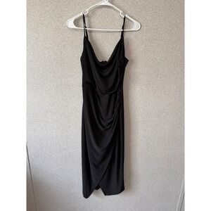 Laundry by Shelli Segal Black Cowl Neck Ruched Midi Dress Womens Size 6 Cocktail